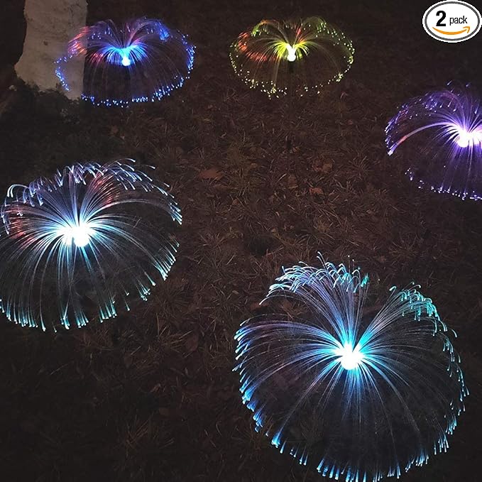 Solar Weeping Willow Firework Light, Outdoor Jellyfish Solar Garden Decorative Stake Lights for Walkway Pathway Backyard Christmas Decoration Parties (2 Pieces) (Multi-Colored)