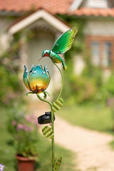 TERESA'S COLLECTIONS Glass Flower Bird Pathway Solar Outdoor Light for Garden Decor, 39'' Tulip and Hummingbird | Lumora