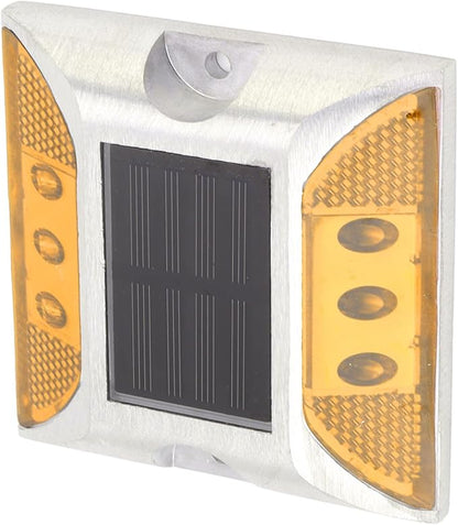 Keenso Solar Driveway Lights, Cast Aluminum IP68 LED Light with 72H Runtime, 10-Ton Pressure Marker for Roadside Garden Pathway (Yellow)