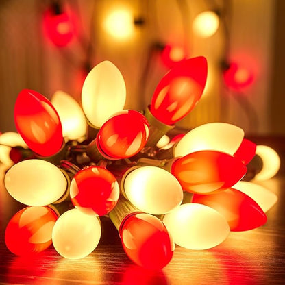 Vintage C9 LED Christmas Lights Outdoor, 50 Feet C9 String Lights with 50 Shatterproof Matte Bulbs, Connectable Waterproof Lights for Holiday Party Roofline Backyard Garden Patio, Red & Warm White