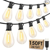 150FT(2x75FT) LED Outdoor String Lights S11 Dimmable Patio Light, with 44+3 Waterproof Shatterproof Edison 2700K | Lumora