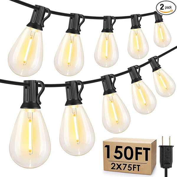150FT(2x75FT) LED Outdoor String Lights S11 Dimmable Patio Light, with 44+3 Waterproof Shatterproof Edison 2700K | Lumora