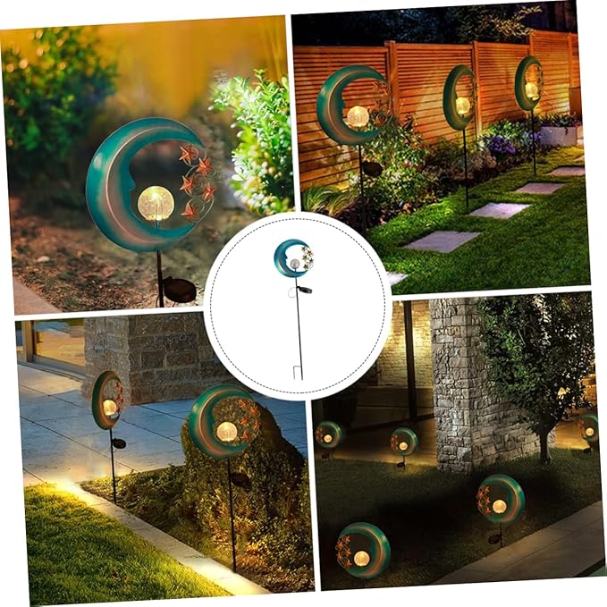 Mikikit 1pc Solar Powered Moon Shaped Ground Inserted Light for Outdoor Gardens Lawn Decor Easy Installation Solar Pathway Lamp for Yards and Walkways