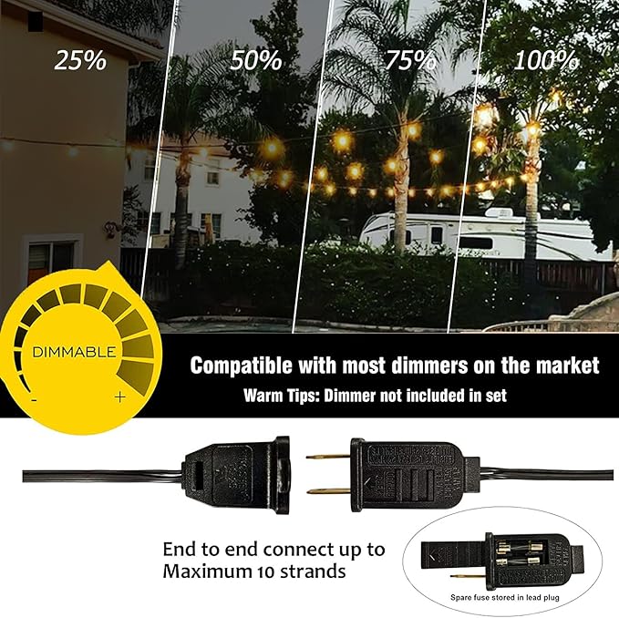 100FT LED String Lights Outdoor Waterproof G40 Globe String Lights with 52 Shatterproof Bulbs(2 Extra), Dimmable | Lumora