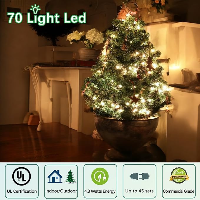 71 FT 140 LED Warm White Christmas Lights Outdoor- 2 Pack M5 LED Christmas Lights Outdoor Waterproof, Warm White | Lumora