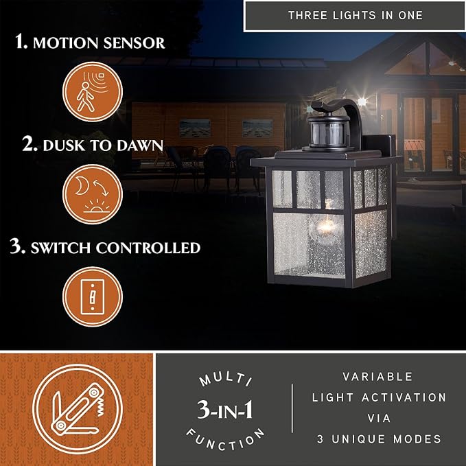 VAXCEL Mission Bronze Motion Sensor Dusk to Dawn Outdoor Mission Wall Light | Lumora