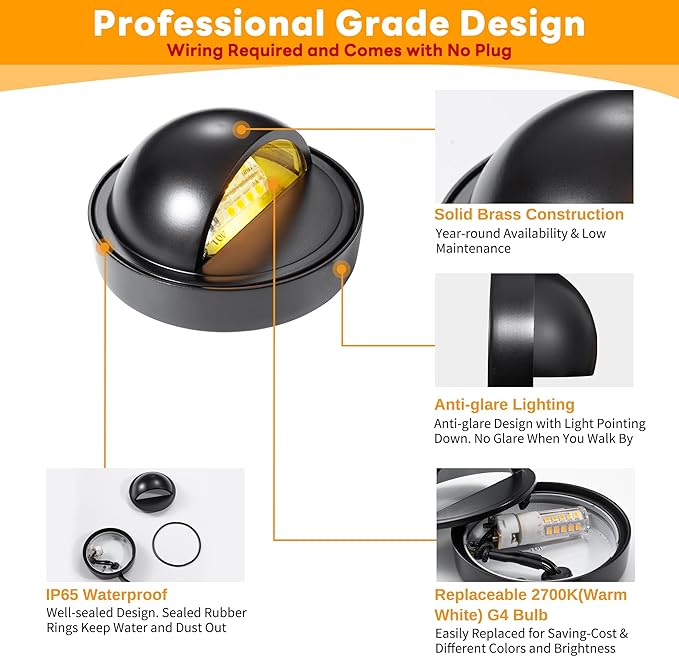 Gardenreet Landscape LED Step Lights - Solid Brass Low Voltage Deck Light, Outdoor 12V Hardwired IP65 Waterproof | Lumora