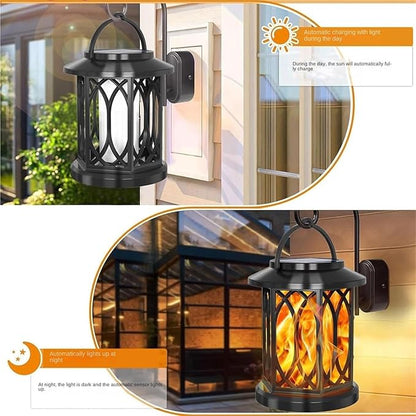 QUQUQ Solar Pathway Lights Security Powered Lights Hanging Flame Lamp Outdoor Motion Sensor Yard Patio Decor