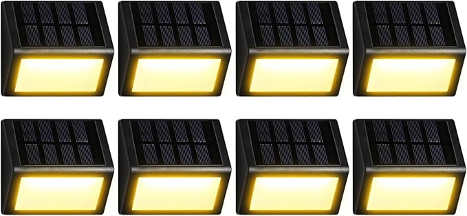 Solar Fence Lights 12 Pack, Outdoor Waterproof Solar Powered Step Lights, 3000K Warm White, Dusk to Dawn Auto On/Off Deck Light, Outdoor Lighting for Backyard, Step, Patio, Stair Railing, Wall, Porch