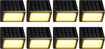 Solar Fence Lights 12 Pack, Outdoor Waterproof Solar Powered Step Lights, 3000K Warm White, Dusk to Dawn Auto On/Off Deck Light, Outdoor Lighting for Backyard, Step, Patio, Stair Railing, Wall, Porch