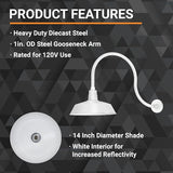 14in. White Outdoor Gooseneck Barn Light Fixture With 24in. Long Extension Arm - Wall Sconce Farmhouse, Vintage | Lumora