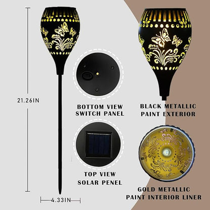 Butterfly Solar Pathway Lights Decorative - 21 inch Metal Solar Garden Lights with Warm Light Waterproof Landscape Path Light for Yard Path Patio Walkway Backyard Lawn Decor (Black, 2Pcs)