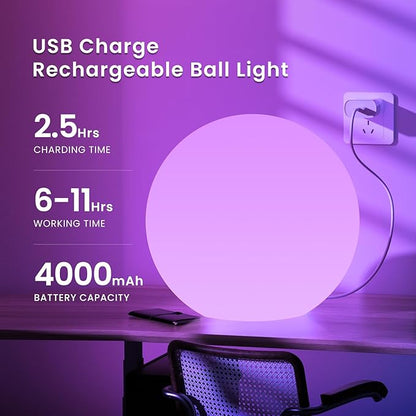 LOFTEK Extra Large Floating Pool Light - 20-inch Rechargeable Orb Light with Remote - 3 Modes & Dimmable & 16 RGB Funky Floor Lamp - Mood Lighting for Bedroom, Living Room, Pool Decor - 1-Pack