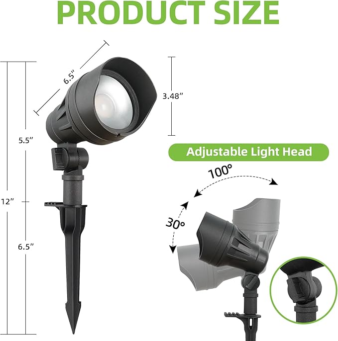 hykolity Low Voltage Landscape Spotlight, 12V Die-cast Aluminum LED Landscape Lighting with Connector, 9.8W 390LM | Lumora