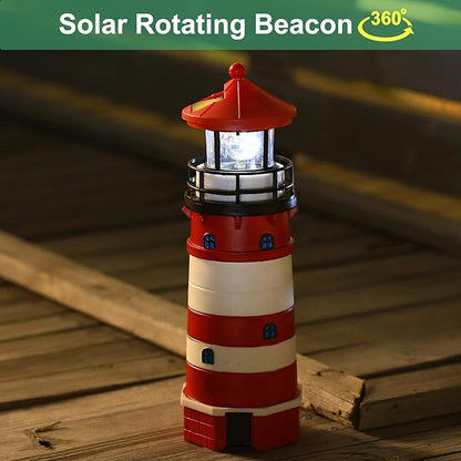 Lighthouse with Rotating Beacon LED Lights - Solar Lighthouse Lamp Outdoor Decorative for Garden Patio Lawn Gifts (Red1)