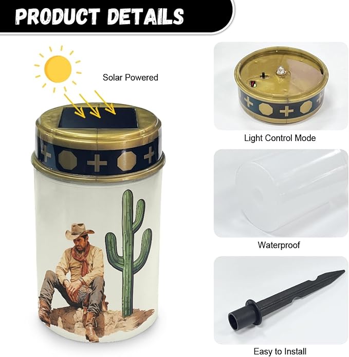 Western Cowboy Cemetery Lights for Grave,Solar Pathway Lights Outdoor Solar Garden Light Solar Powered Lantern | Lumora