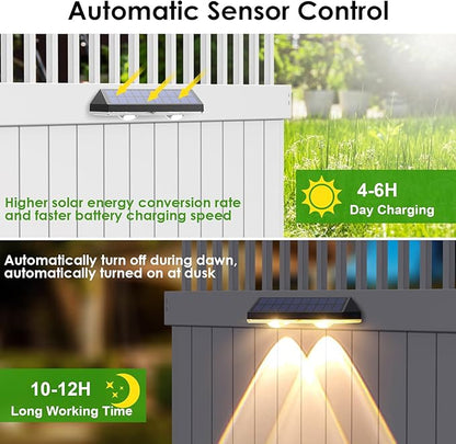 Solar Fence Lights Outdoor Waterproof Led RGB Color Changing Solar Outdoor Lights, Fence Solar Powered Light for Outside, Backyard, Wall, Patio, Deck Railing, Stair (8 Pack)