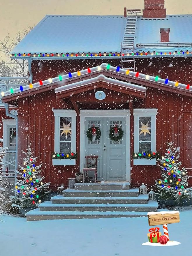 C9 LED Multicolor Christmas Lights, 25Ft Vintage C9 Christmas Lights with 26 LED Ceramic Colorful Bulbs, Hanging Connectable Xmas String Lights for Patio Garden Holiday Home Xmas Decor