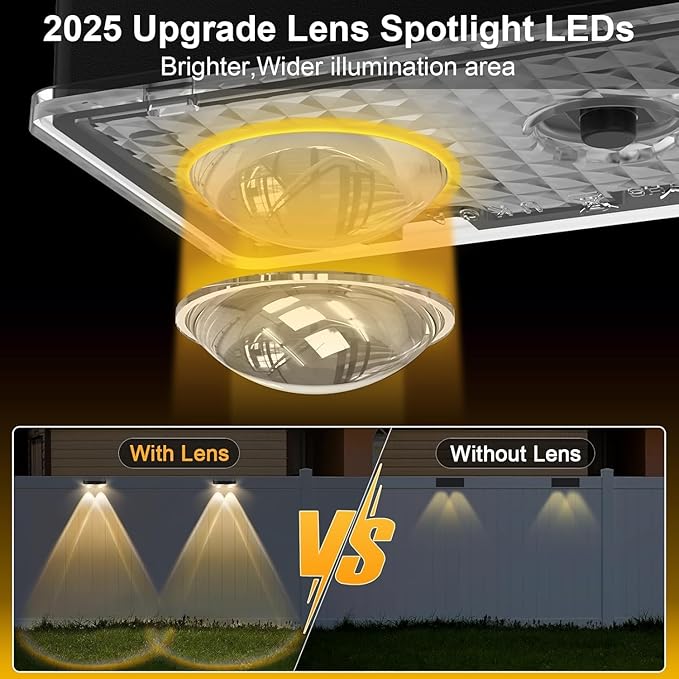 Solar Fence Lights Outdoor Waterproof, 12 Pack, Adjustable Color Temperature 3000K/4000K/6000K, LED Step Lights for Patio Yard Wall Railing Garden, Auto On/Off
