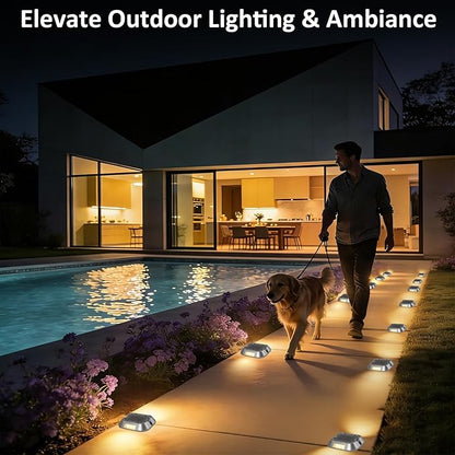 Solar Driveway Lights for Outside, 6 Pack Outdoor Waterproof Solar Deck Lights, 3000K Warm White, Automatic Garden Landscape Light, Road Markers for Pathway, Walkway, Yard, Patio, Dock