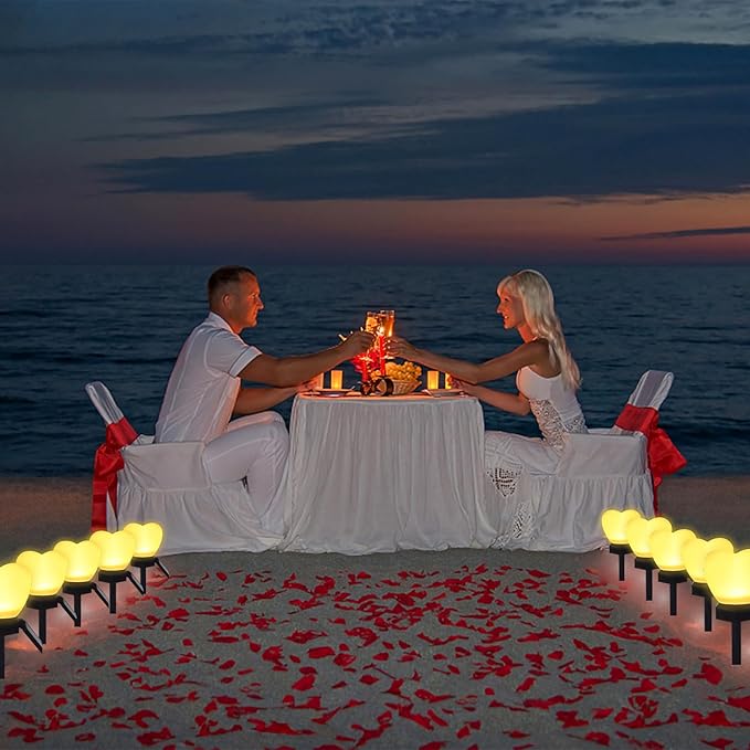 Valentines Day White Heart Solar Lights Outdoor, 2Pcs Waterproof Valentines Day Solar Garden Light LED Heart Lights Wedding Decorations for Yard Walkway Outside (White)