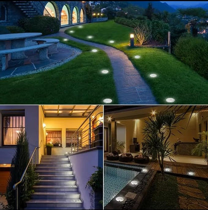 JT Morolux Solar Ground Lights, LED Disk Lights, White, Waterproof Outdoor Path Lights for Garden, Lawn, Walkway, Driveway (Cool White, 4)