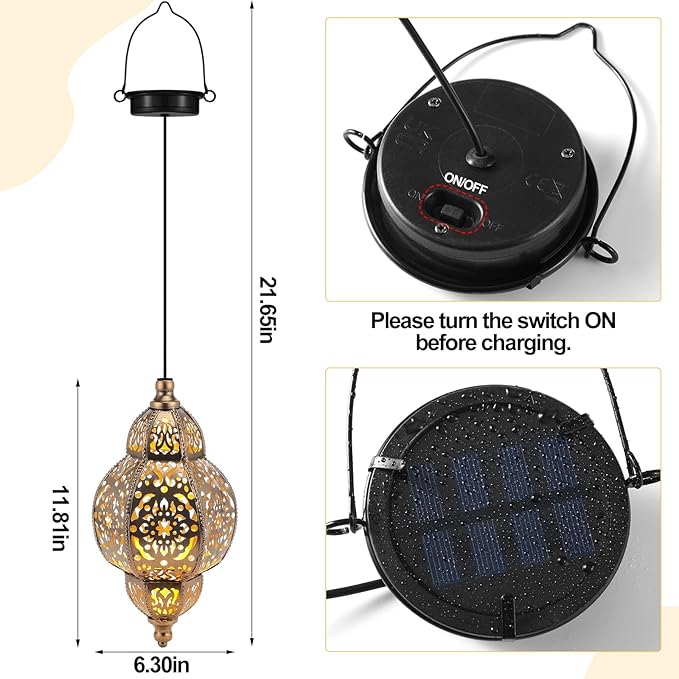 4 Pcs Hanging Solar Lights Moroccan Outdoor Decor Solar Lantern Waterproof Metal Moroccan Decorations for New Year Thanksgiving Patio Pathway Yard Porch Backyard Garden