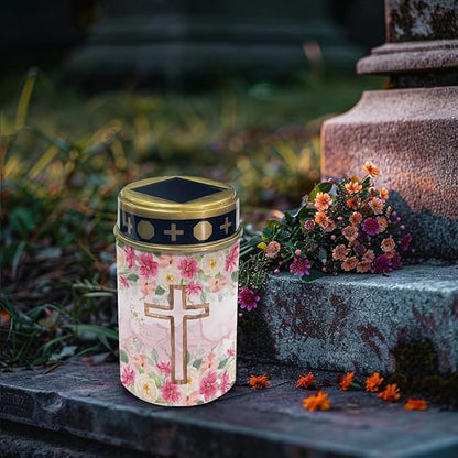 Cross Solar Lights for Cemetery Gravesite Outdoor Solar Lights for Yard Decorative Cemetery Candle Holder for Grave Waterproof Outdoor Memorial Garden Stake Cross Lights