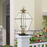Livex Lighting Lantern 2384-01 Westover 3-Light Outdoor Post Head, Antique Brass | Lumora