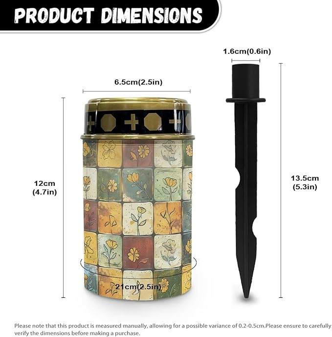 Floral Plaid Design Cemetery Solar Lights for Grave Waterproof and Energy Saving Solar Garden Light Practical Solar Lights for Patio Lawn Garden Cemetery Accessory Decoration