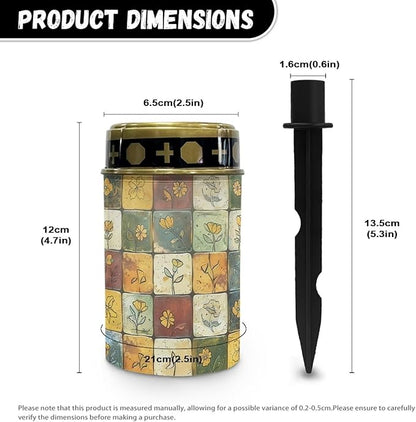Floral Plaid Design Cemetery Solar Lights for Grave Waterproof and Energy Saving Solar Garden Light Practical Solar Lights for Patio Lawn Garden Cemetery Accessory Decoration