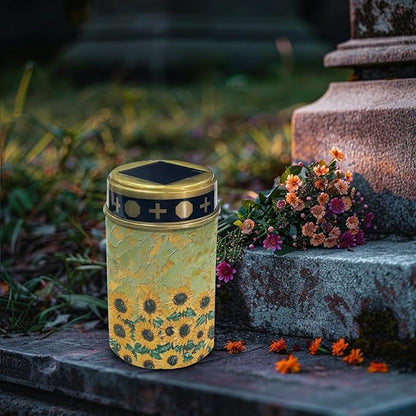 Outdoor Solar Lights Waterproof Garden Stake Lights LED Solar Lantern Solar Pathway Lights Solar Cross for Cemetery Landscape Lighting for Yard Patio Spotlights,Watercolor Sunflower Green