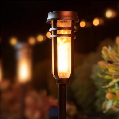 FoxFlame Metal Solar Torch Lights-Adjustable Height (24"- 0"), Outdoor Garden Decor with Patented LED, Waterproof Solar Tiki Torches for Yard,Patio,Garden Pathway,Matte Black–1 Pack