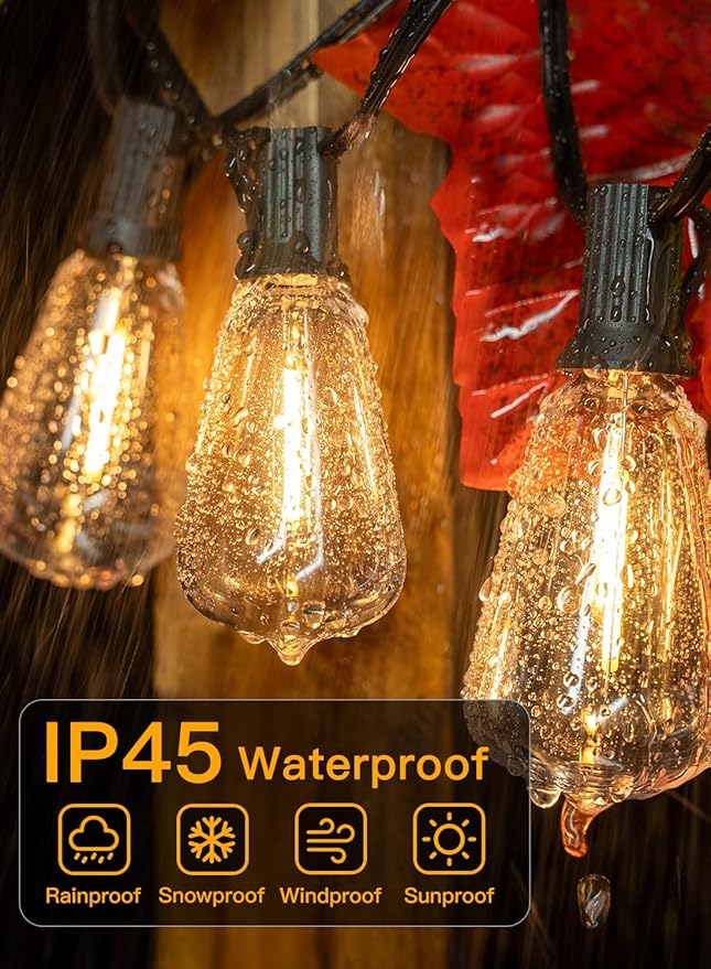 Ollny Outdoor String Lights 160FT, Shatterproof Connectable Patio Lights with 80+4 Spare ST38 Vintage Bulbs, 2200K Warm White Waterproof Outside Hanging Light for Yard Camping Gazebo Porch Balcony