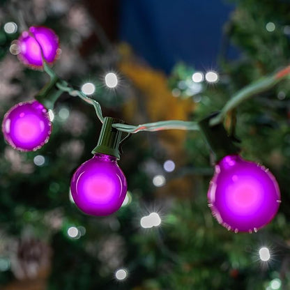 G40 Patio String Lights with 25 Purple Globe Bulbs - Hanging Garden String Lights - Vintage Backyard Patio Lights - Outdoor String Lights - Market Cafe String Lights - Green Wire - 25 Foot