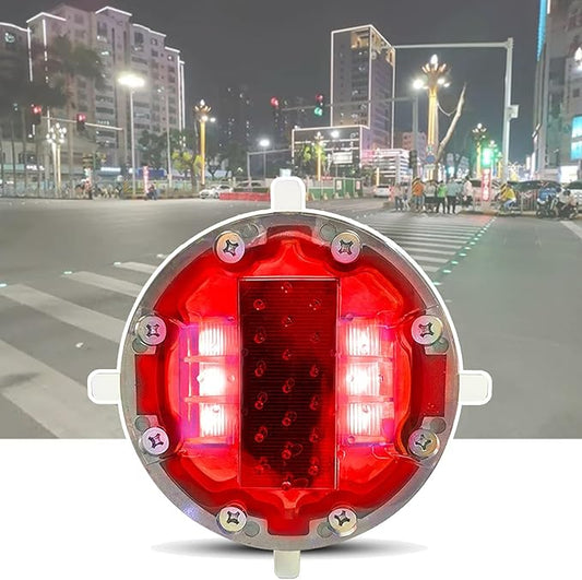 Solar Traffic Lights, Road Signs Underground Light, IP68 Waterproof Outdoor Warning Light, Sidewalk Marker Traffic Signal, for Driveway, Garden Path, Yard, Garages, Wharf(Red)