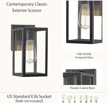 Bestshared Exterior Wall Lantern, Outdoor Wall Sconce, Patio Lighting Fixture for Porch, Home, Barn, Storefront (Black, 2 Pack)