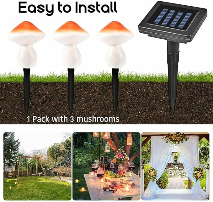 AOLI 3pcs Mushroom Outdoor Solar Garden Lights Landscape Pathway Light Decor (Orange)