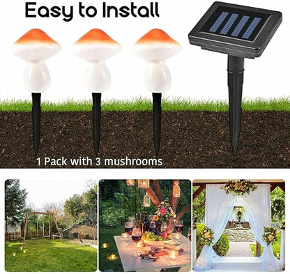 AOLI 3pcs Mushroom Outdoor Solar Garden Lights Landscape Pathway Light Decor (Orange)