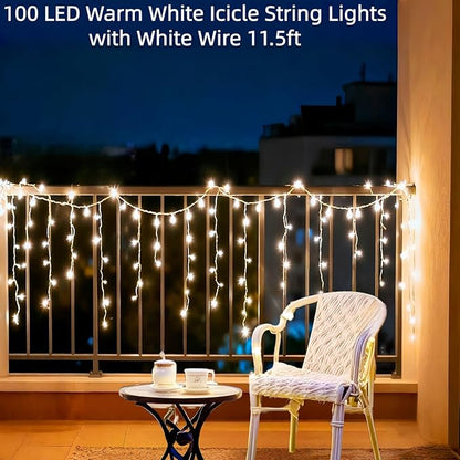 Warm White Icicle Lights 11.5 FT, UL Listed and Commercial Grade 100 LED Christmas Lights, for Indoor and Outdoor Party, Patio, Courtyard, Window, Fence, Trees.