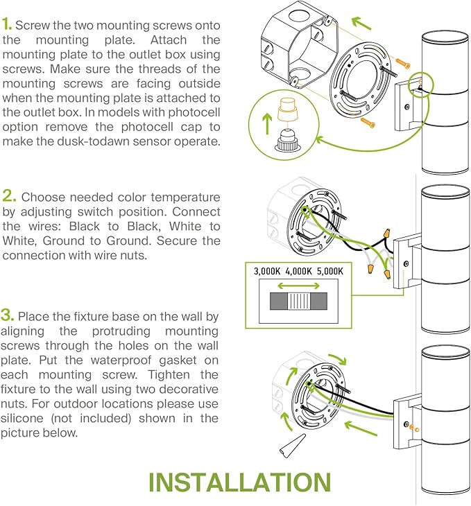 ASD 2 Light Dusk to Dawn LED Outdoor Wall Light Fixture | 18W 1900LM 3000K-5000K 120V Cylinder Up Down Lights | | Lumora
