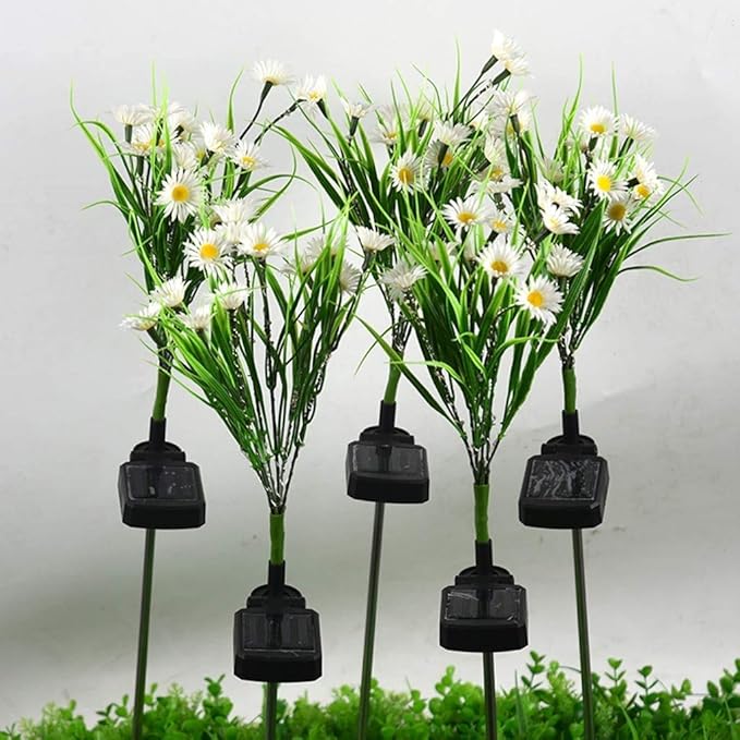 Solar Daisy Flower Decorative Garden Stake Lights, 28 LED, White & Multicolor, Floral Theme, Outdoor Decorations