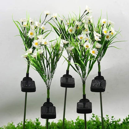 Solar Daisy Flower Decorative Garden Stake Lights, 28 LED, White & Multicolor, Floral Theme, Outdoor Decorations