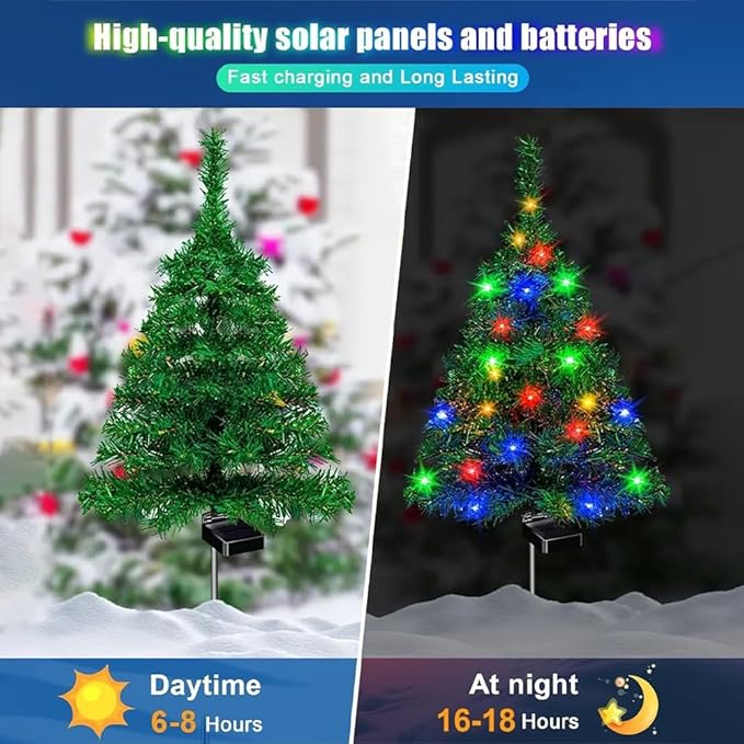 Solar Christmas Tree Lights Holiday Decorations, Outdoor Courtyards Solar Powered Artificial Xmas Tree for Yard Porch Pathway, LED Mini Christmas Decor for Outside Garden Patio Lawn(8PCS)