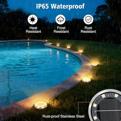 ZAIYW 6 Pack Solar Ground Lights Outdoor Waterproof Garden Lights Solar Powered Disc Landscape Lighting for Pathway Yard Lawn Walkway Deck Decoration (Warm White)