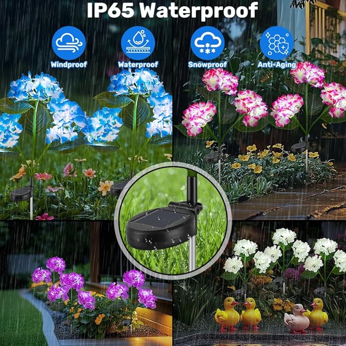 Solar Flower Lights, Solar Garden Lights, 2Pack IP65 Waterproof LED Hydrangea Stake Lights for Garden Decor Pathway Patio Yard (White)
