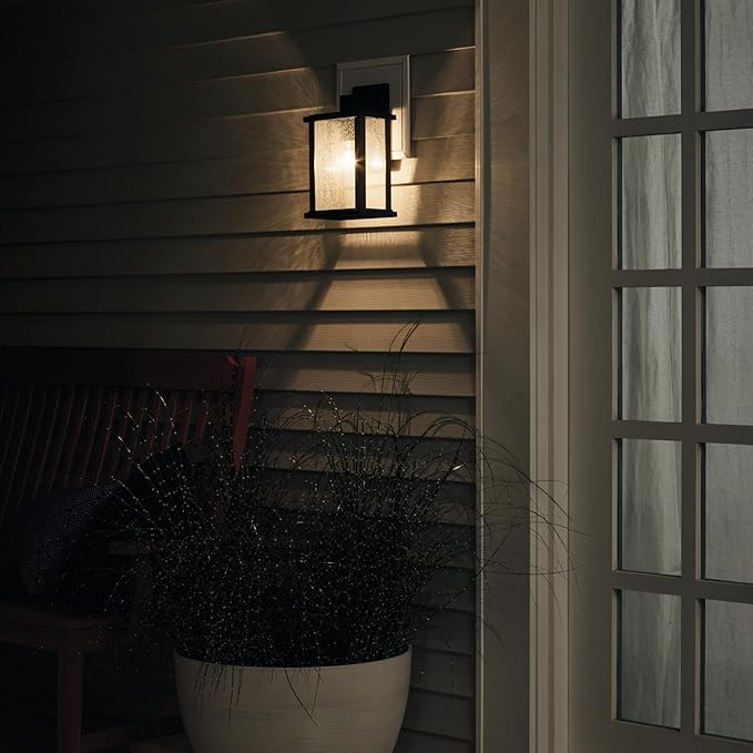 Kichler Marimount 12.75" Outdoor Wall Light in Black, 1-Light Exterior Wall Sconce with Clear Ribbed Glass, (12.75" H x 7.5" W), 59017BK