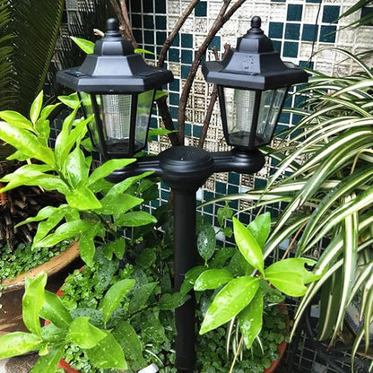 Solar Dual-Head Lawn Ground Plug Light Outdoor Waterproof Solar Garden Path Light Black for Patio Yard Decor