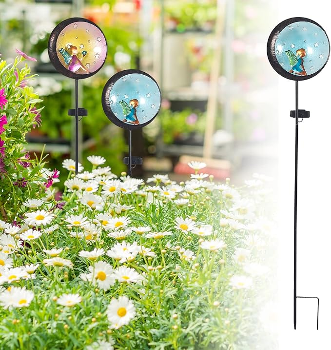 Adeco 4 Packs 35 inch Angel Solar Lights with Metal Stake for Outdoor Decor Metal Lights with LED Lights Sets Waterproof Garden Sculpture for Yard Patio