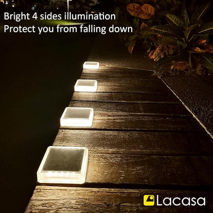 Lacasa Solar Deck Lights Outdoor Waterproof LED, Step Lights Solar Powered Driveway Dock Lights Marine, White 4000K, Dusk to Dawn, for Garden Steps Yard Patio Pathway, Square, 4 Pack